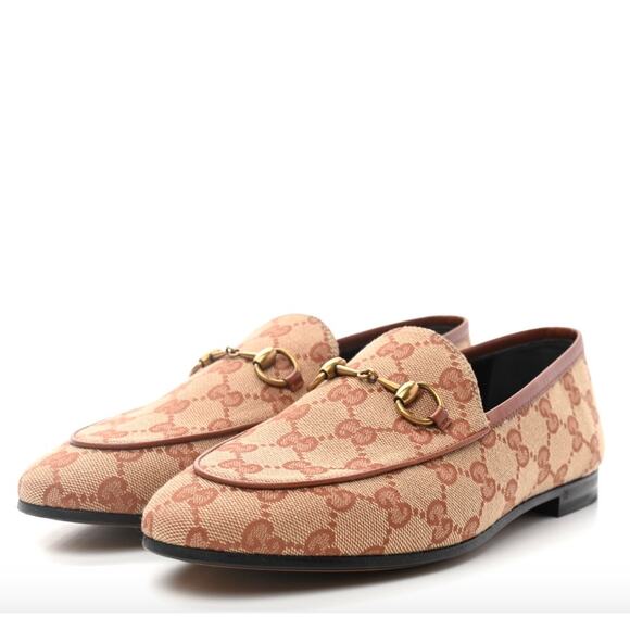 Gucci Jordaan Canvas GG Monogram Horsebit Loafers in Beige Ruggine Rust - Picture 1 of 14